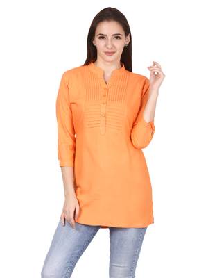 Orange plain viscose kurti 1