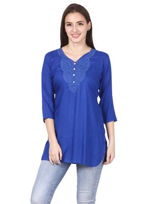 Blue plain viscose kurti 1