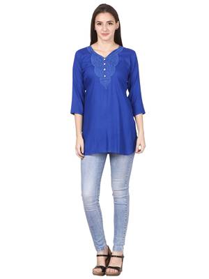 Blue plain viscose kurti 4