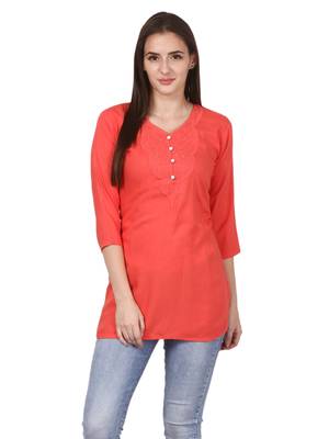 Red plain viscose kurti 1