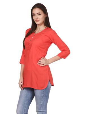Red plain viscose kurti 3