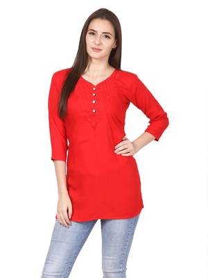 Red plain viscose kurti 1
