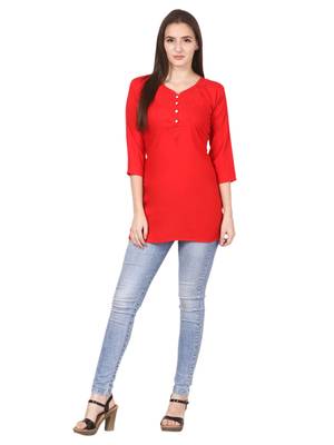 Red plain viscose kurti 4