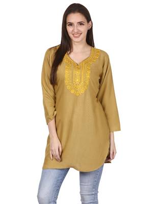 Yellow plain viscose kurti 1