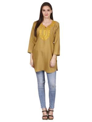 Yellow plain viscose kurti 4