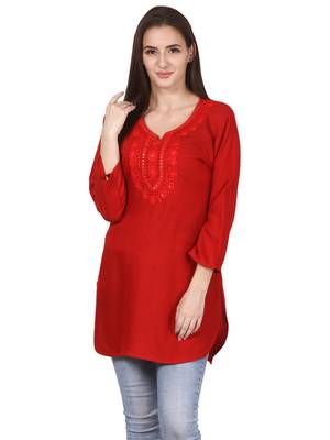 Red plain viscose kurti 1