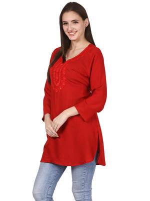 Red plain viscose kurti 3