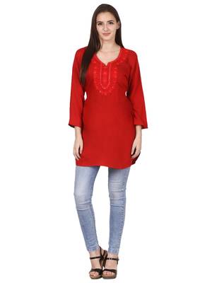 Red plain viscose kurti 4