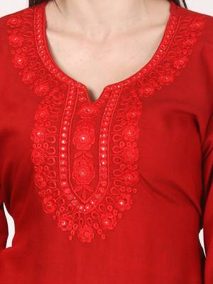 Red plain viscose kurti 5