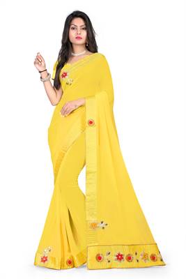 Yellow Woven Georgette Saree With Blouse 1