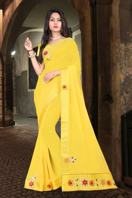 Yellow Woven Georgette Saree With Blouse 2