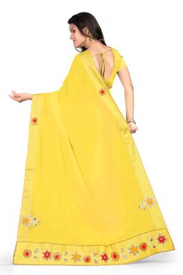 Yellow Woven Georgette Saree With Blouse 3
