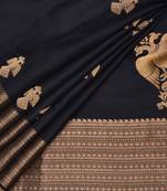 Black kanchipuram silk handloom saree with corner gandaberunda design