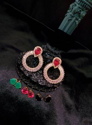 Chandbali Stone Ad Ear Rings 1