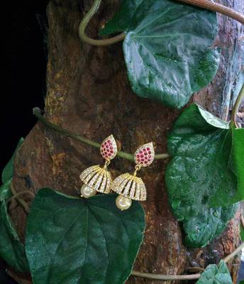 Cz  Red Colour Stone Jhumkas 1