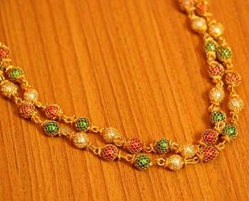 Multicolour Beads Double Line Filigree Necklace 3