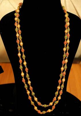 Multicolour Beads Double Line Filigree Necklace 4