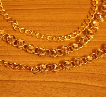 Gold Zircon Studded Gold Plated Single Line Waistbelt 2