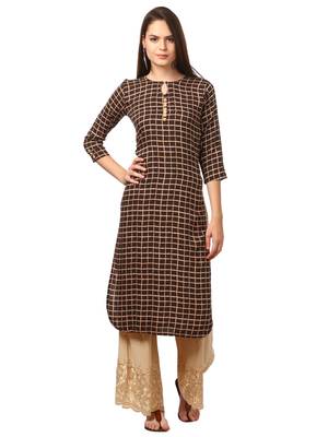 Brown printed viscose kurti 2