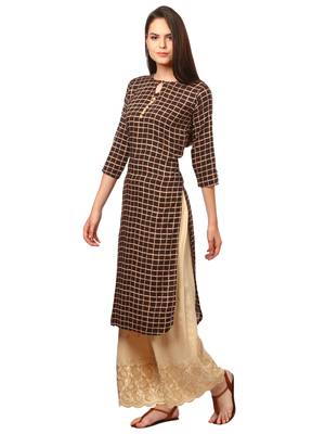 Brown printed viscose kurti 4