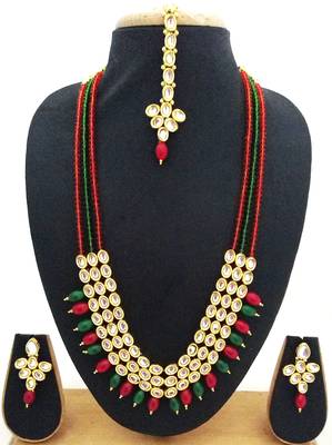 Red Green Crystal Kundan Designer 4pc jewellery Set 1