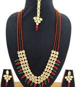 Red Green Crystal Kundan Designer 4pc jewellery Set