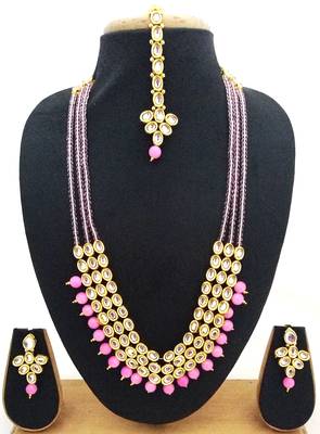 Baby Pink Crystal Kundan Designer 4pc jewellery Set 1