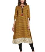 Mustard printed cotton long kurti