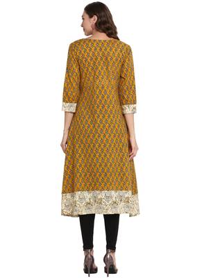 Mustard printed cotton long kurti 2