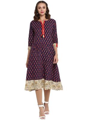 Blue printed cotton long kurti 1