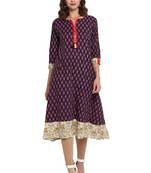 Blue printed cotton long kurti