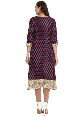 Blue printed cotton long kurti 2