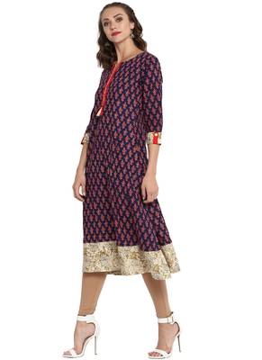 Blue printed cotton long kurti 3