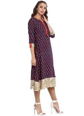 Blue printed cotton long kurti 4