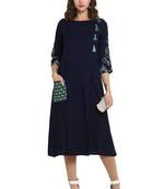 Blue plain cotton poly long kurti