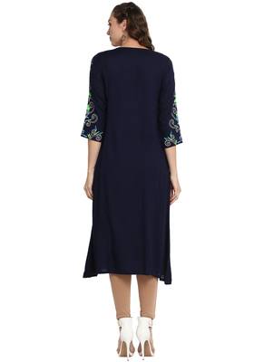 Blue plain cotton poly long kurti 2