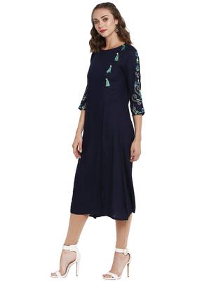Blue plain cotton poly long kurti 3