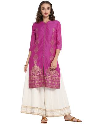 Wine plain chanderi long kurti 1