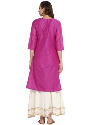 Wine plain chanderi long kurti 2