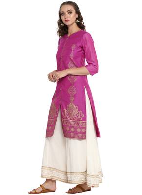Wine plain chanderi long kurti 3