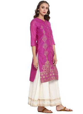 Wine plain chanderi long kurti 4