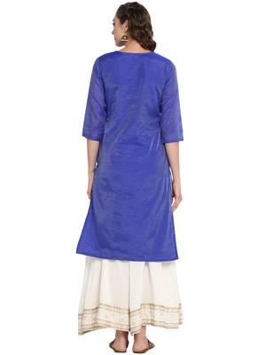 Blue plain chanderi long kurti 2