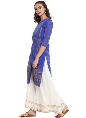 Blue plain chanderi long kurti 3