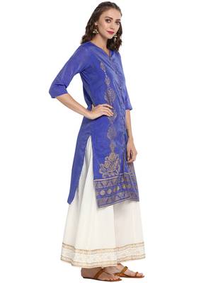 Blue plain chanderi long kurti 4