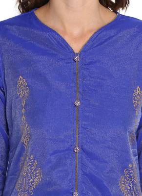 Blue plain chanderi long kurti 5