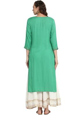 Turquoise embroidered viscose long kurti 2