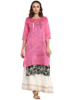 Lavender printed chanderi long kurti 1