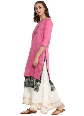 Lavender printed chanderi long kurti 3