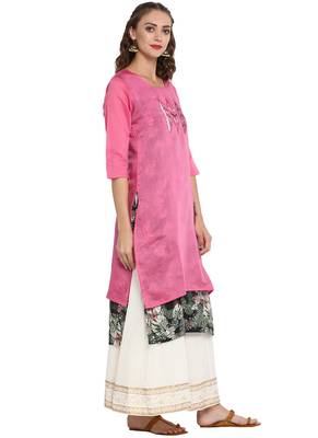 Lavender printed chanderi long kurti 4