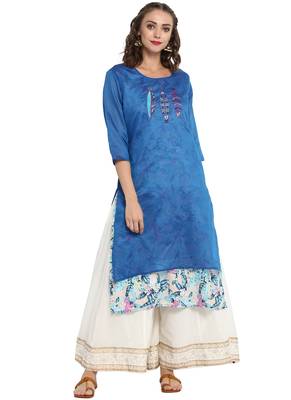 Blue printed chanderi long kurti 1
